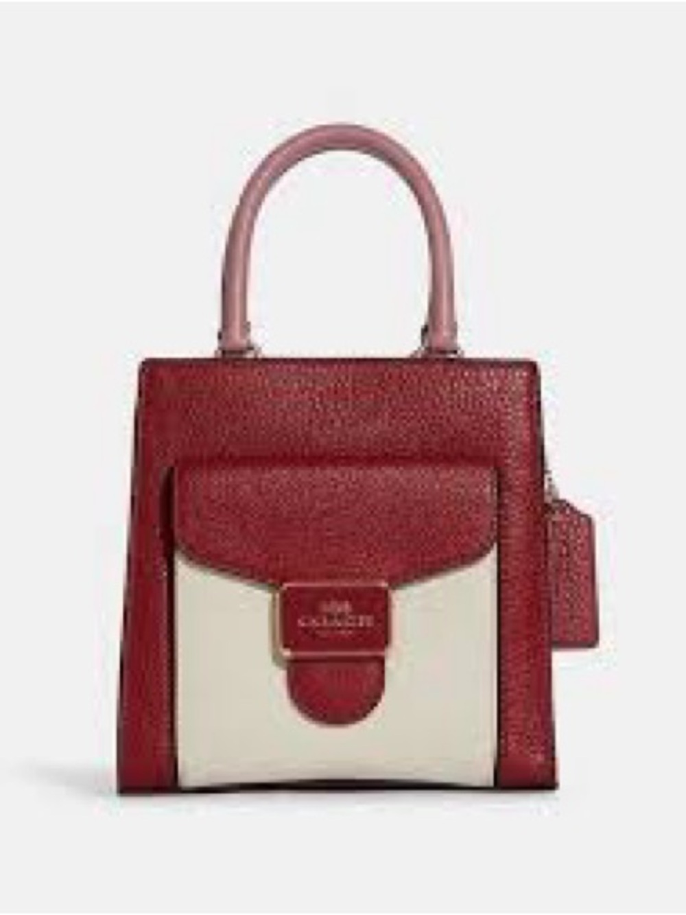 Coach Pepper Mini Crossbody color block design in red pebble leather